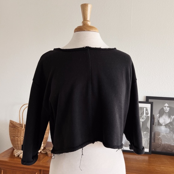 BLACK DISTRESSED CROPPED SWEATSHIRT TOP #0327 - Picture 4 of 8